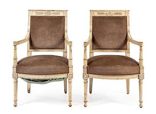A Pair of Gustavian Painted Armchairs Height 35 inches.