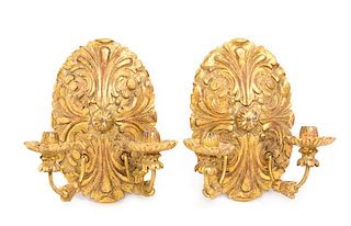 A Pair of Empire Giltwood Sconces Height 12 inches.