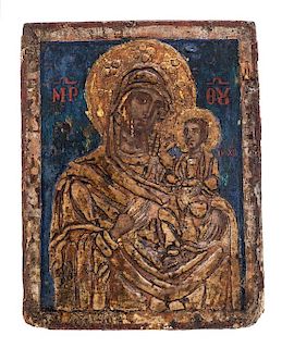 * An Eastern European Polychrome and Parcel Gilt Icon Height 14 x width 11 inches.