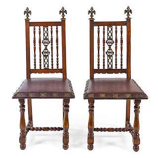 A Pair of Eastern European Gilt Bronze Mounted Side Chairs Height 42 1/2 inches.