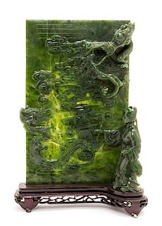 A Carved Jade Figural Plaque Height 11 3/4 inches.