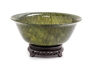 A Large Chinese Spinach Jade Bowl Diameter 10 inches.