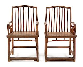 A Pair of Chinese Hardwood Armchairs Height 27 inches.