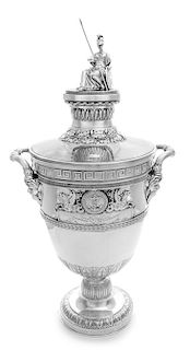 A George III Silver Cup and Cover, Maker's Marks Obscured, London, 1804, the finial in the form of a seated Britannia, the lid w
