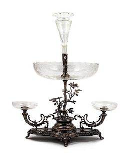 A Victorian Silver-Plate and Cut Glass Epergne Height 23 inches.
