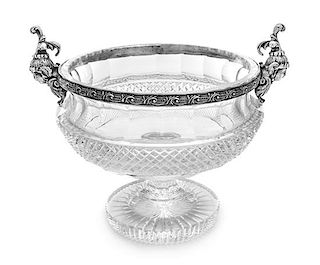 An Italian Silver-Mounted Cut Glass Centerpiece Bowl, Meloncelli Ferdinando for Giovanni Battista, Milan, Mid-20th Century, the