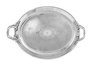 * An Ottoman Empire Silver Serving Tray, Reign of Abdulhamid II, Late 19th/Early 20th Century, having openwork foliate handles a