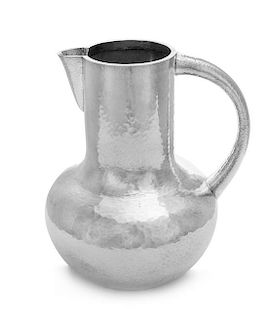 A Mexican Silver Water Pitcher, Alfredo Ortega & Sons, Mexico City, Mid-20th Century, having a cylindrical neck and a globular b
