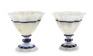 A Near Pair of Agate and Lapis Lazuli Bowls Height of taller 6 1/4 inches.