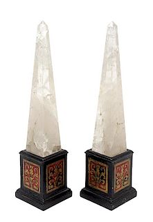 A Pair of Rock Crystal Obelisks Height overall 18 1/4 inches.
