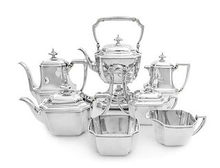 An American Silver Seven-Piece Tea and Coffee Service, Tiffany & Co., New York, NY, First Half 20th Century, Hampton pattern, co