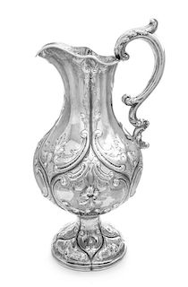 * An American Silver Water Pitcher, Ball, Thompson & Black, New York, NY, 19th Century, of lobed baluster form, the body worked