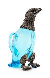 A Silver-Plate Mounted Glass Zoomorphic Decanter, Late 19th Century, in the form of an eagle.