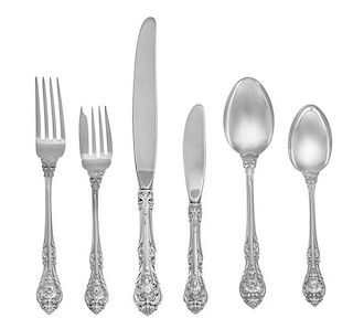 * An American Silver Flatware Service, Gorham Mfg. Co., Providence, RI, King Edward pattern, comprising: 13 dinner knives 14 din