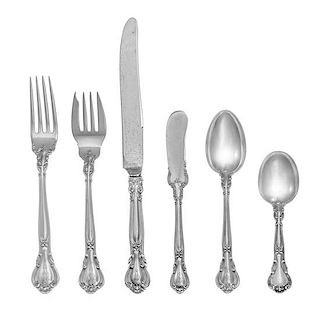 An American Silver Flatware Service, Gorham Mfg. Co., Providence, RI, 20th Century, Chantilly pattern with an engraved script P
