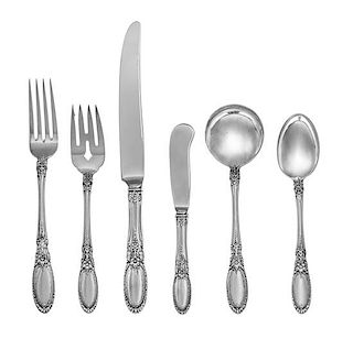 * An American Silver Flatware Service, Towle Silversmiths, Newburyport, MA, Old Mirror pattern, comprising: 9 dinner knives 9 di
