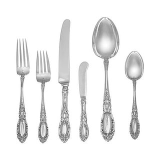 * An American Silver Flatware Service, Towle Silversmiths, Newburyport, MA, King Richard pattern, comprising: 8 dinner knives 7