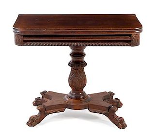A George III Style Mahogany Flip-Top Game Table Height 28 1/2 x width 34 1/2 x depth 17 1/2 inches.
