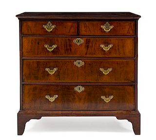 A George II Walnut Chest of Drawers Height 37 x width 39 x depth 21 inches.