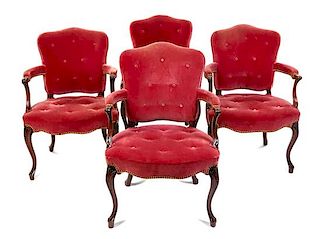 A Set of Four George II Mahogany Armchairs Height 36 inches.