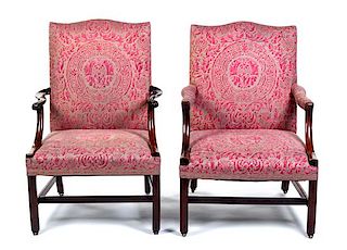 Two George III Mahogany Library Chairs Height 40 inches.