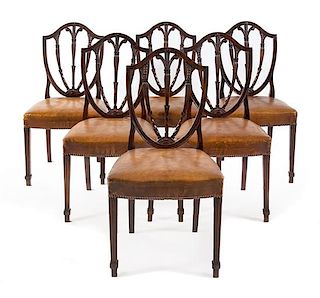 A Set of Six George III Mahogany Dining Chairs Height 37 inches.