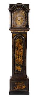 A George III Lacquered Tall Case Clock Height 82 1/2 inches.
