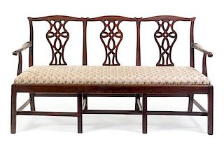 A George III Mahogany Bench Height 28 1/8 x width 69 x depth 24 inches.