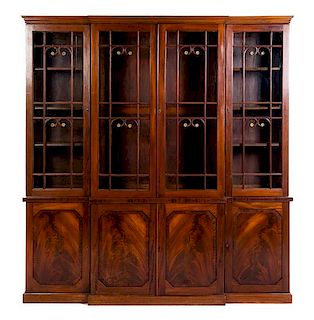 A George III Mahogany Breakfront Bookcase Height 86 x width 81 x depth 16 inches.