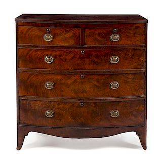 A George III Mahogany Chest of Drawers Height 41 x width 40 1/2 x depth 20 1/4 inches.
