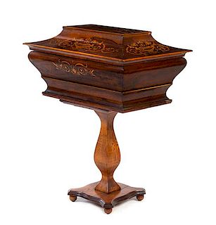 A Regency Satinwood Inlaid Rosewood Cellarette Height overall 32 1/4 x width 25 x depth 17 1/4 inches.