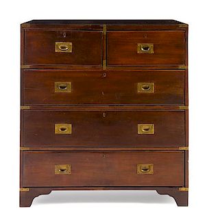 A George III Style Mahogany Campaign Chest Height 39 1/8 x width 36 x depth 19 7/8 inches.