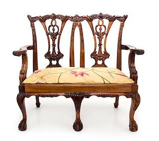 A George III Mahogany Child's Bench Height 25 2/4 x width 28 1/4 x depth 14 inches.