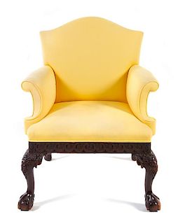 A George III Style Mahogany Armchair Height 37 5/8 x width 31 3/4 x depth 27 inches.