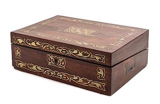 A Regency Brass Inlaid Rosewood Writing Box Width 12 inches.