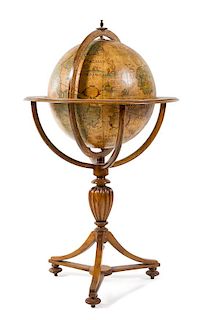 A Regency Style Leather Library Globe Diameter of globe 18 inches.