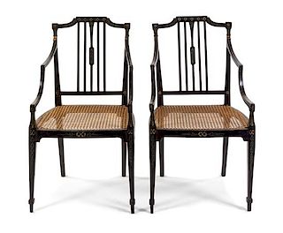 A Pair of Regency Style Painted Armchairs Height 36 1/2 inches.