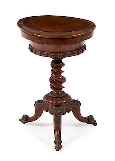 A William IV Elm Teapoy Height 28 1/2 x diameter of top 19 inches.