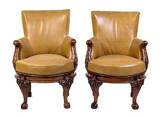 A Pair of George III Style Mahogany Armchairs Height 38 1/2 inches.