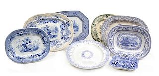 A Collection of Eight Staffordshire Platters Width of first 19 inches.