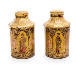 A Pair of Victorian Tea Canisters Height 16 3/4 inches.