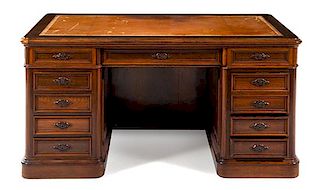 A Victorian Rosewood Pedestal Desk Height 30 x width 59 x depth 32 inches.