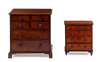 Two English Diminutive Chests of Drawers Height of taller 19 3/4 inches.