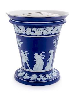 A Large Wedgwood Jasperware Vase and Flower Frog Height 14 x diameter 13 inches.