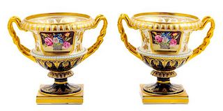 A Pair of English Porcelain Urns Height 7 1/8 inches.