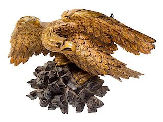A Federal Carved Giltwood Eagle Applique Height 16 x width 23 inches.