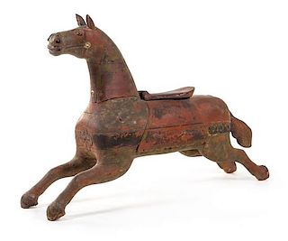 * An American Carved and Painted Wood Carousel Horse Height 32 x width 50 1/4 inches.