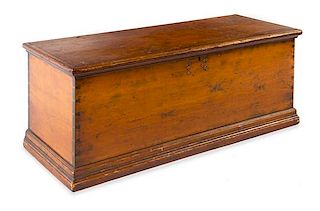 * An American Pine Dowry Chest Height 16 1/2 x width 43 3/4 x depth 17 1/2 inches.