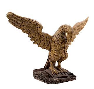 A Carved Giltwood Eagle Ornament Height 18 1/2 x width 28 1/2 inches.
