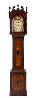 An American Chippendale Painted Mahogany Tall Case Clock Height 88 5/8 x width 19 1/4 x depth 10 5/8 inches.